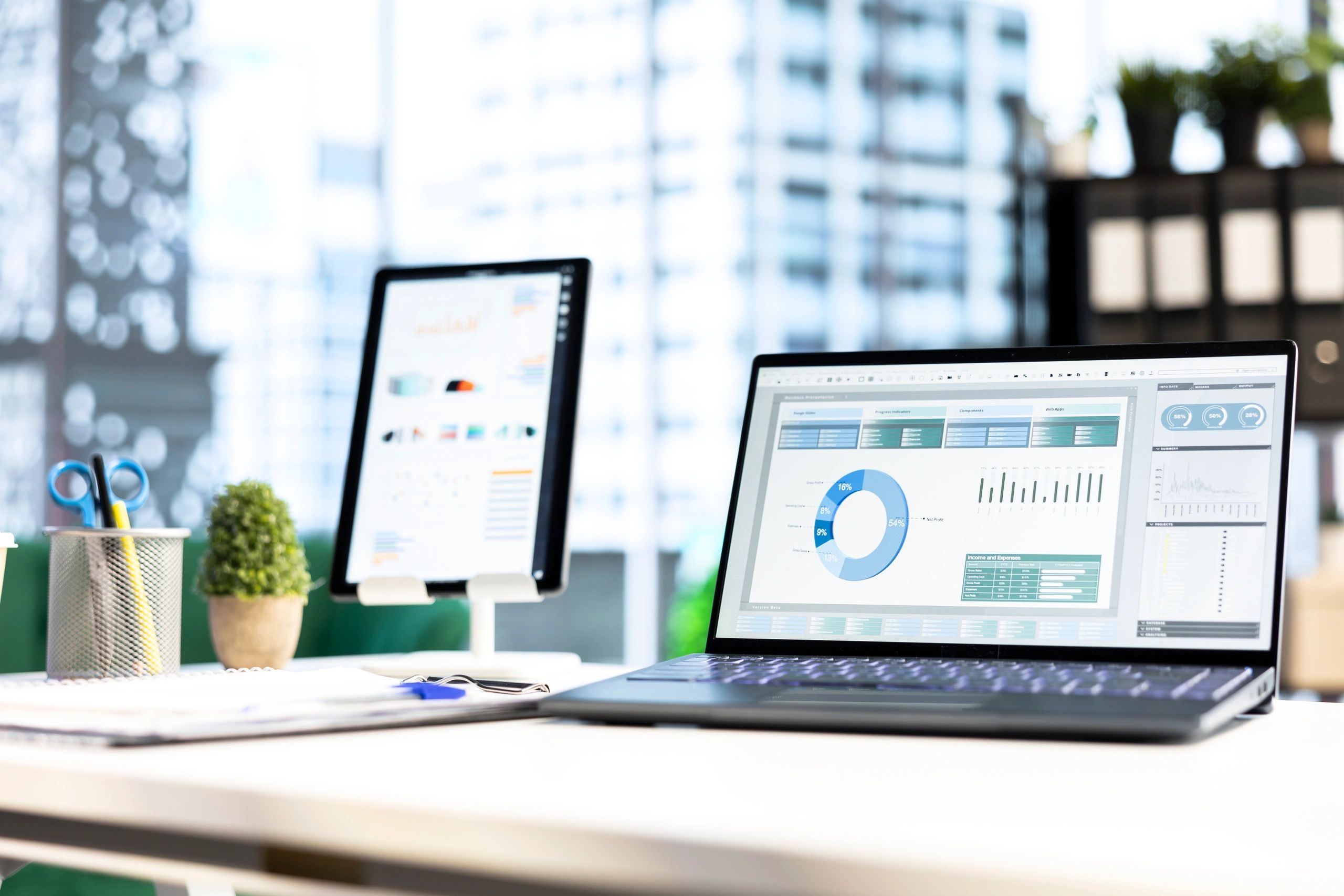 Business analytics dashboard on a computer screen