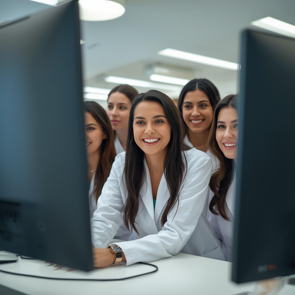 Pharmacy staff member working at a desk